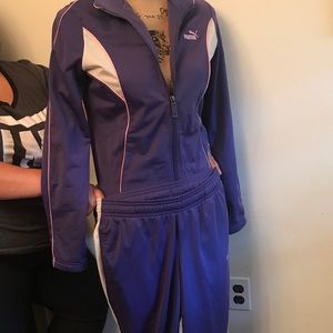 Purple PUMA jumpsuit set with pink&white trim